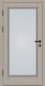 Preview: Klassische Massivholz-Haustür KS-101 mit großem Lichtausschnitt aus Milchglas, heller Holzoptik, schwarzer Drückergarnitur und sichtbaren Türbändern auf der linken Seite.