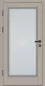 Preview: Klassische Massivholz-Haustür KS-101 mit großem Lichtausschnitt aus Milchglas, heller Holzoptik, schwarzer Drückergarnitur und sichtbaren Türbändern auf der linken Seite.
