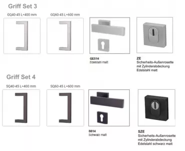 Griff Set in Edelstahl oder Schwarz Profil eckig