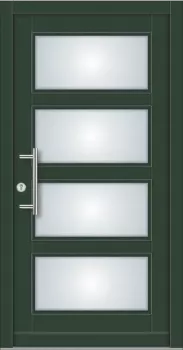 Haustüre in Fichtenholz mit 4 Glasfelder und Edelstahl Stangengriff