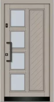 Moderne Holz-Haustür Modell KS-104 aus Massivholz mit asymmetrischen Glasausschnitten.