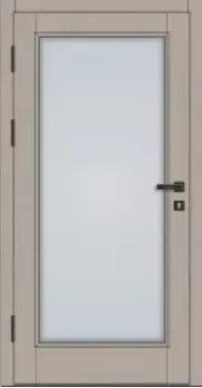 Preview: Klassische Massivholz-Haustür KS-101 mit großem Lichtausschnitt aus Milchglas, heller Holzoptik, schwarzer Drückergarnitur und sichtbaren Türbändern auf der linken Seite.