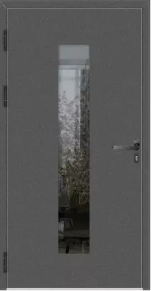 Aluminium Schüco Haustüre in grau mit schwarzem Innendrücker und Bänder Innenansicht