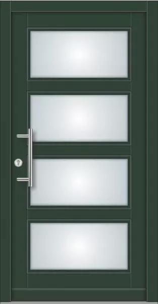 Haustüre in Fichtenholz mit 4 Glasfelder und Edelstahl Stangengriff