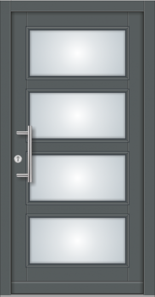 Haustüre in Fichtenholz mit 4 Glasfelder und Edelstahl Stangengriff