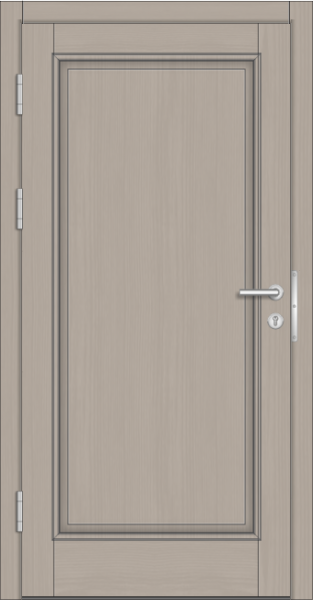 Holzhaustüre mit geschlossener Füllung Innenseite mit grauen Türbändern